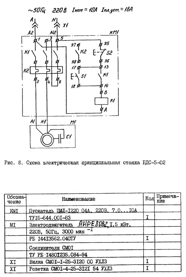 Схема електрична комбинированного верстата БДС-5